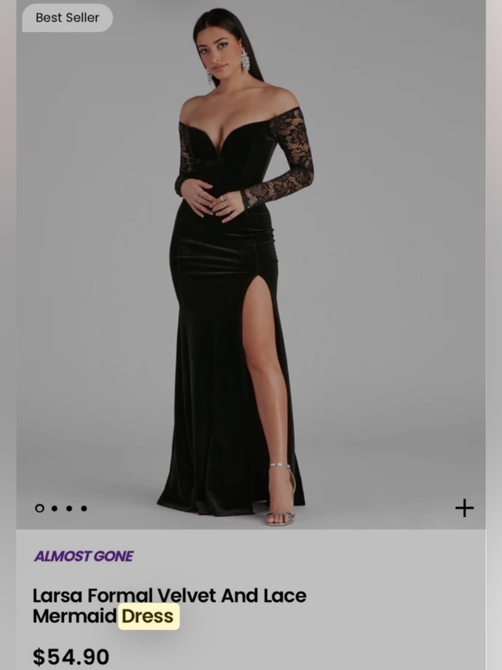 Windsor Black Velvet Maxi Dress with Lace Sleeves